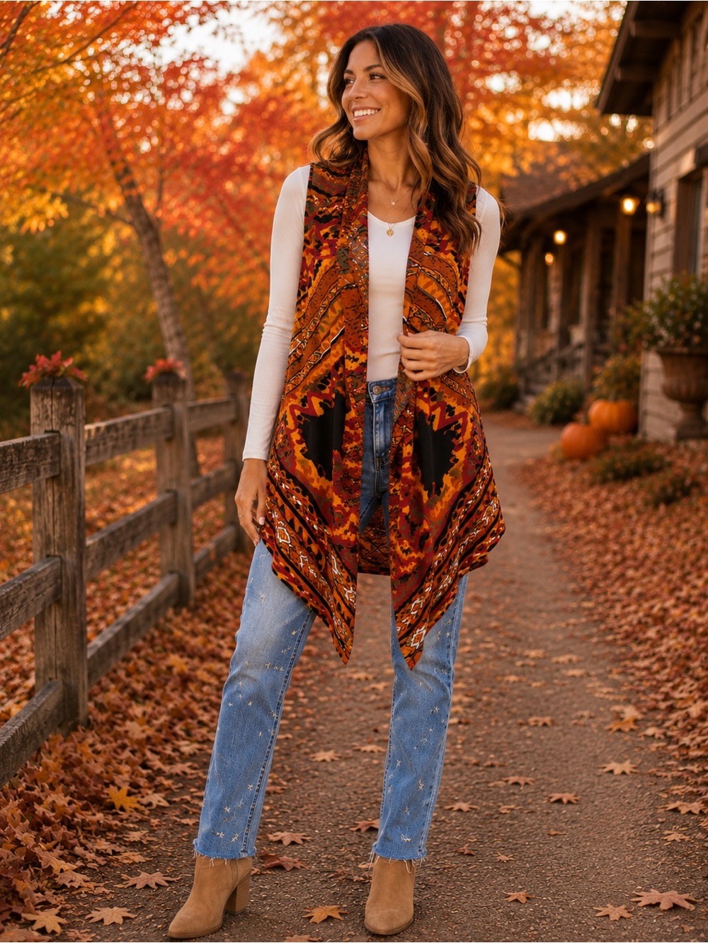 EST 1946 Plus Size Boho Cardigan Vest Southwestern Print NWOT